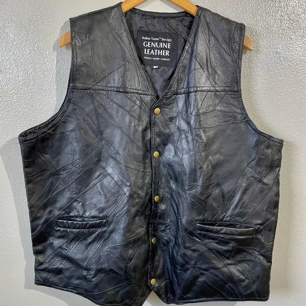 Genuine Leather Black Western Biker Vest 2XL XXL Rider Navarre Leather Company